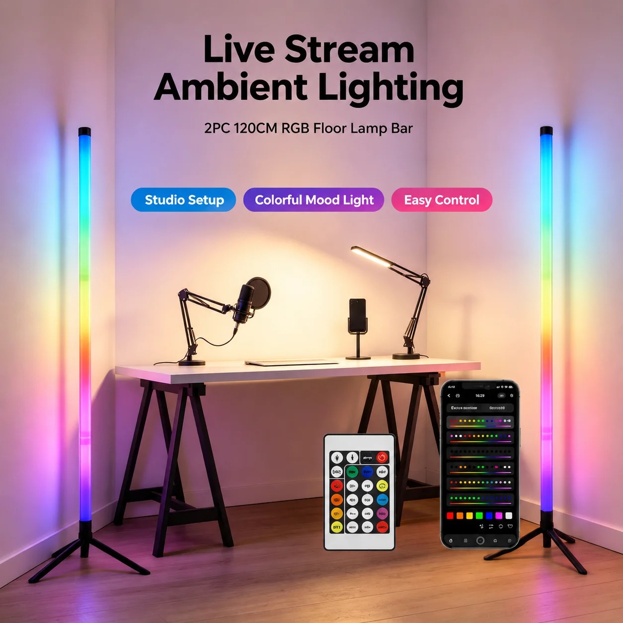 2PCS 120CM RGB Floor Lamp, Sou - Esports & Gaming Optics Gmbh 评论和价格